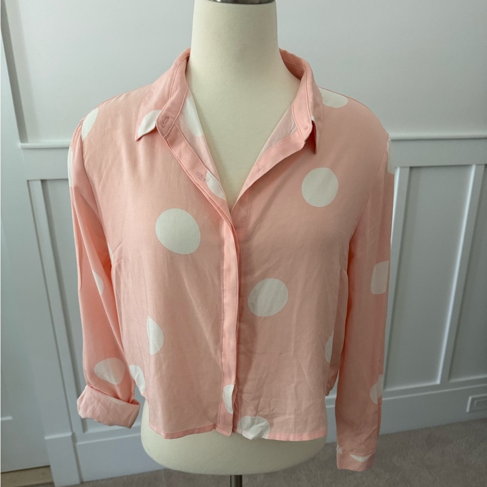 Forever 21 Pink Polka Dot Button-Up Blouse